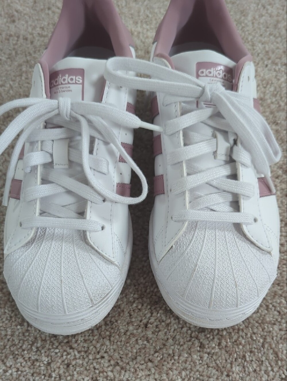 adidas White & Dusty Pink Superstar Low-Top Sneakers - Picture 3 of 6